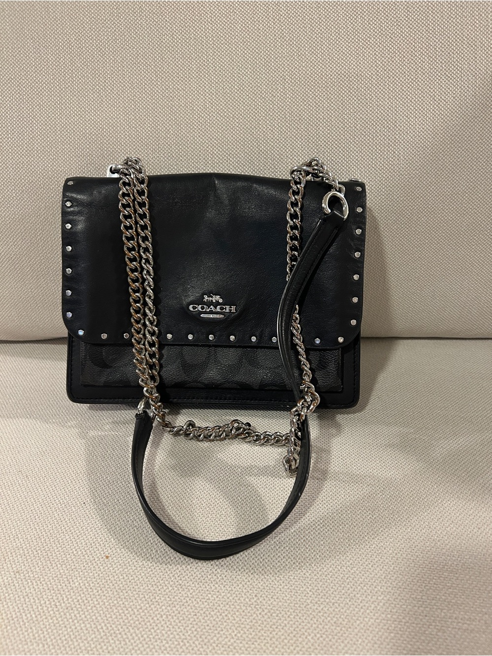 Coach Klare Crossbody Bag 90400 Black Graphite Signature Canvas Rivets